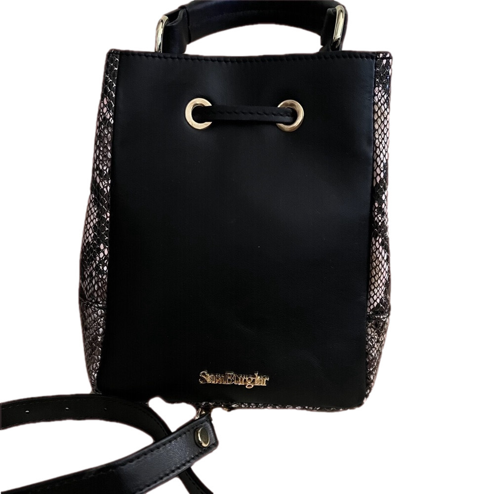 Sara Burglar Ariel Snake Print Black Leather Bucket Bag NWOT